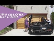 Two grannies drive a Lamborghini.