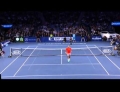 Kids in the crowd challenges Roger Federer and drops a beautiful lob over his head for the point.