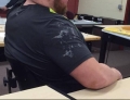 Dude forgot he used his shirt for a jizz rag before putting it on this morning.
