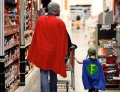 Superdad and his sidekick doing some shopping.