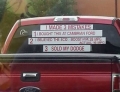 Man shares his three mistakes on the back window of his new Ford truck.
