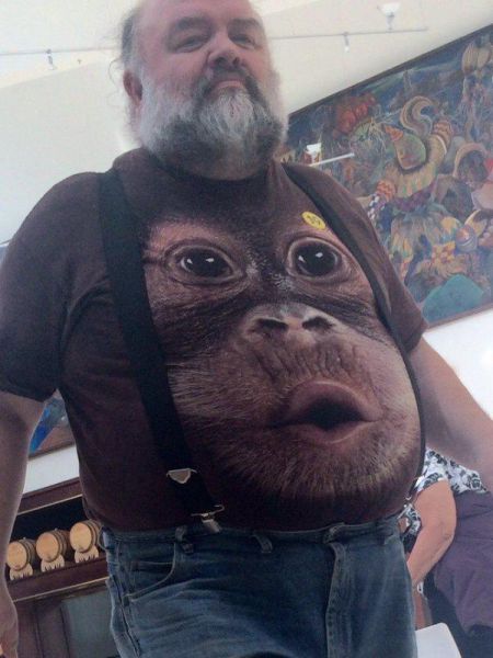 His beer belly adds more depth and realism to this already cool Orangutan shirt.