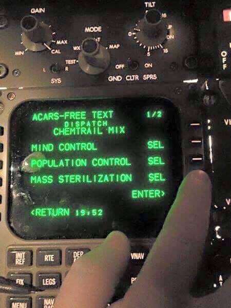 Shocking photo of chemtrail plane cockpit.