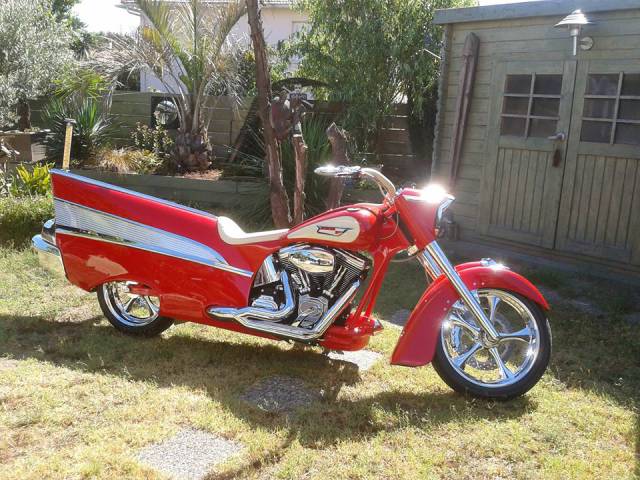 2008 Harley-Davidson Dyna Street Bob meets a 1957 Chevy Bel Air.
