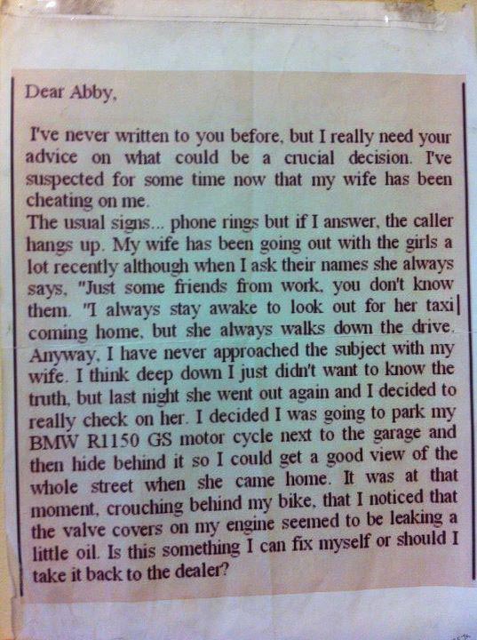 A man has a question for Dear Abby.