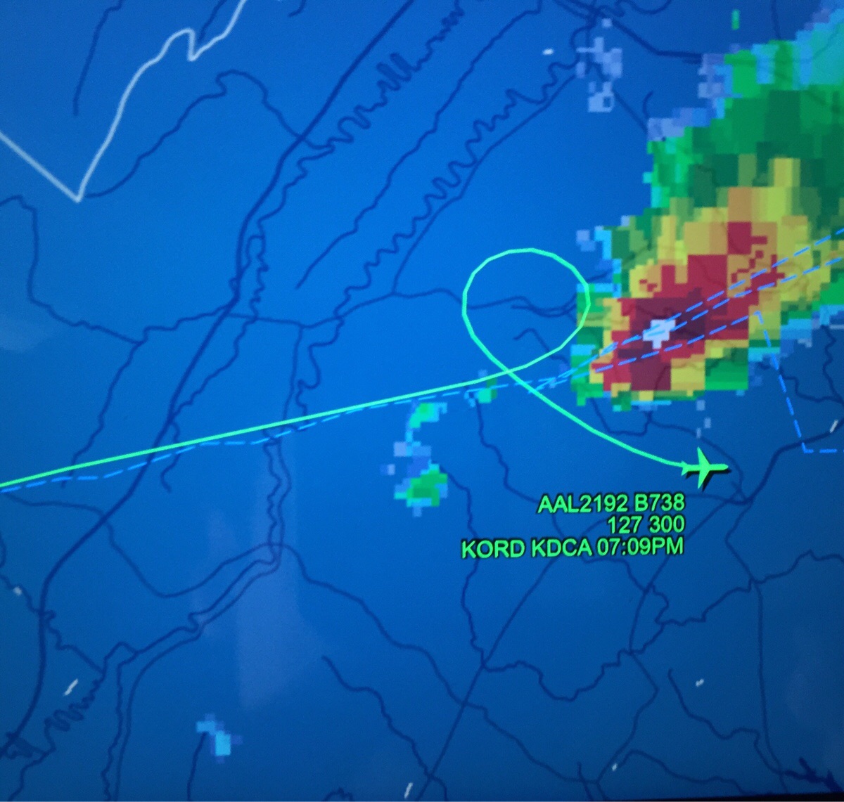 Airline pilot headed to D.C. from Chicago avoids nasty storm by taking an alternate route.