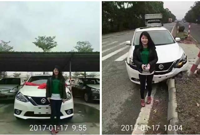Asian woman gets a new car.