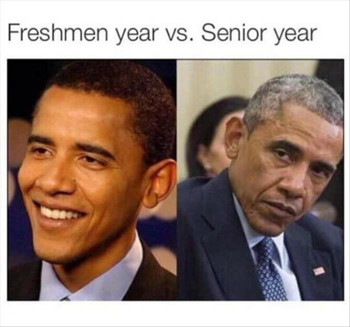 Barack Obama's freshman year vs senior year.
