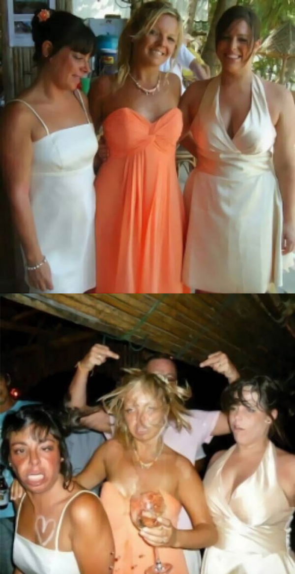 Before and after pics of a night of hard partying.