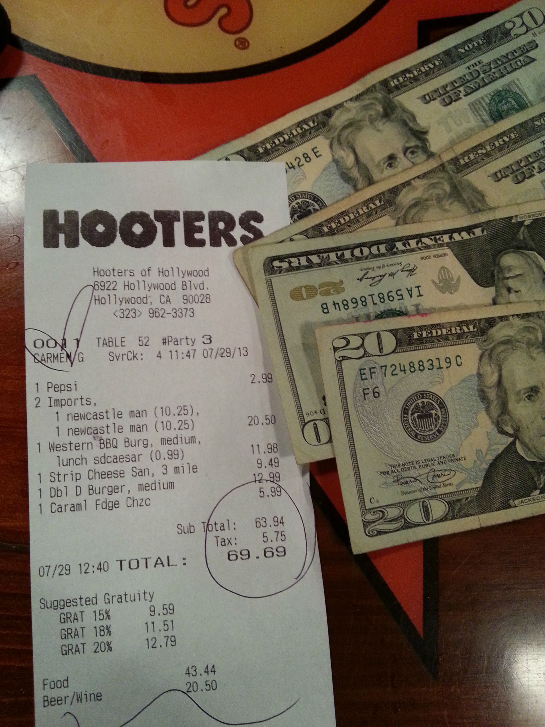 Best bill you could possibly get at Hooters.