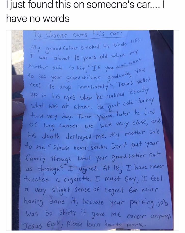 Best parked car note I've ever seen.