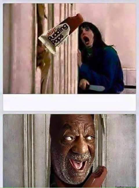 Bill Cosby replaces Jack Nicholson in the famous Here's Johnny scene from 'The Shining.'