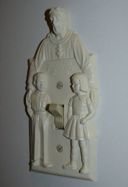 Honor thy father and mother light switch cover exposing the darker side of religious leaders.
