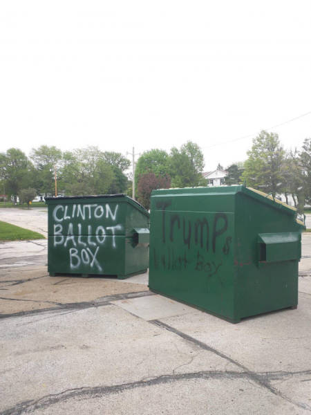 Clinton and Trump ballot boxes.