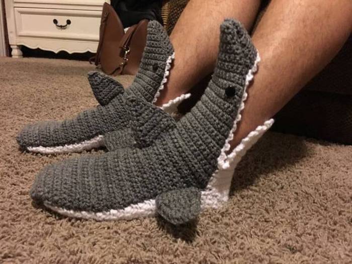 Nice pair of shark slippers to keep you warm.