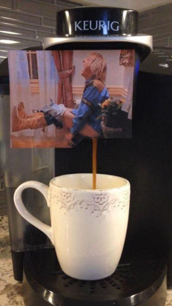 Customized coffee maker inspired by the Dumb and Dumber bathroom scene.