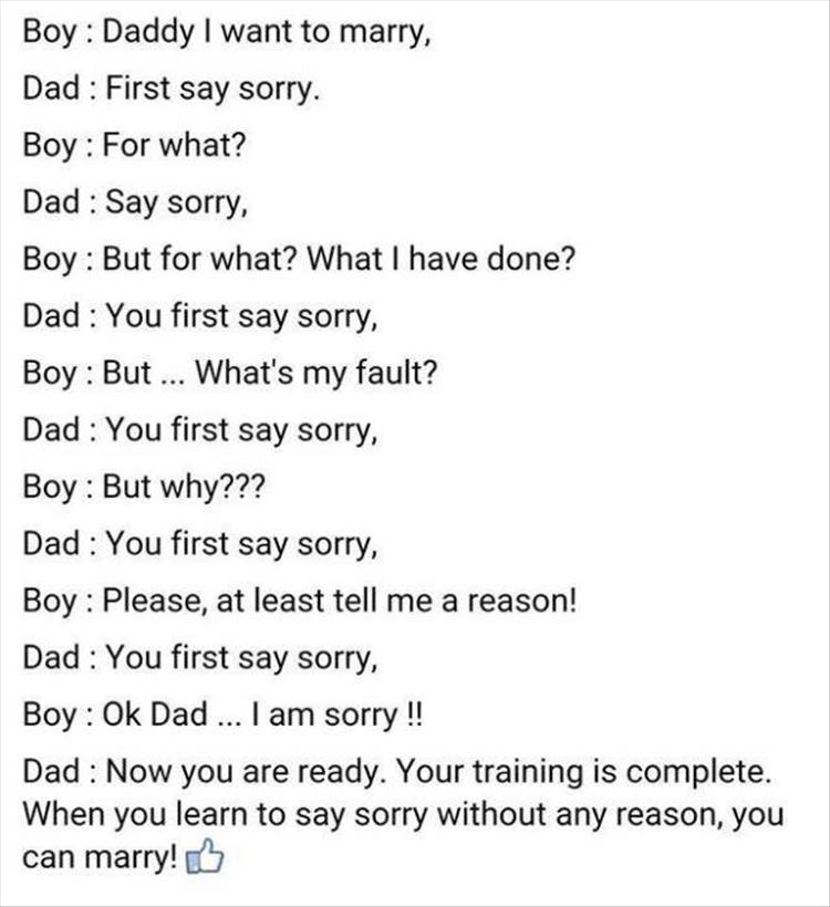 Dad prepares his son for marriage.