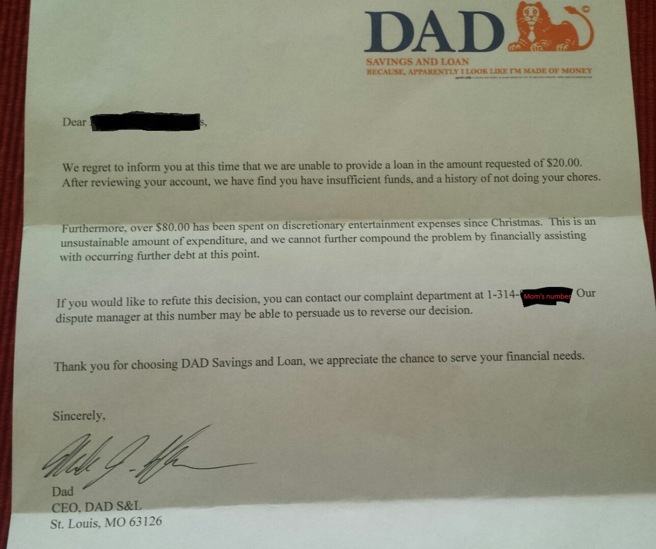 DAD Savings and Loan.