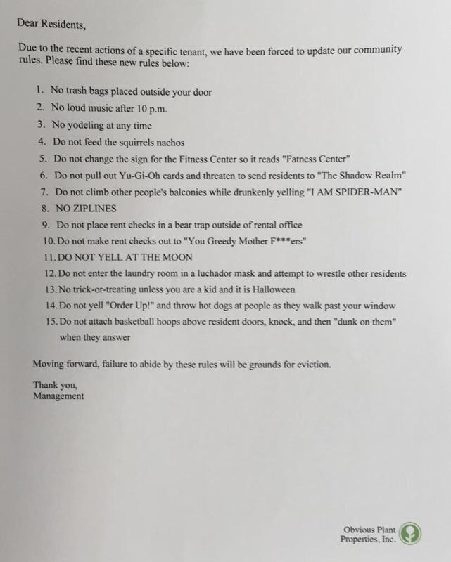 Due to the recent actions of a specific tenant we have been forced to update our community rules.