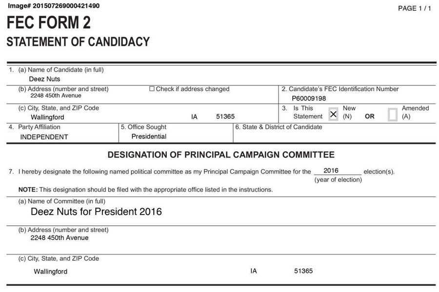 Deez Nuts for President 2016. He's real and he's coming out swinging.