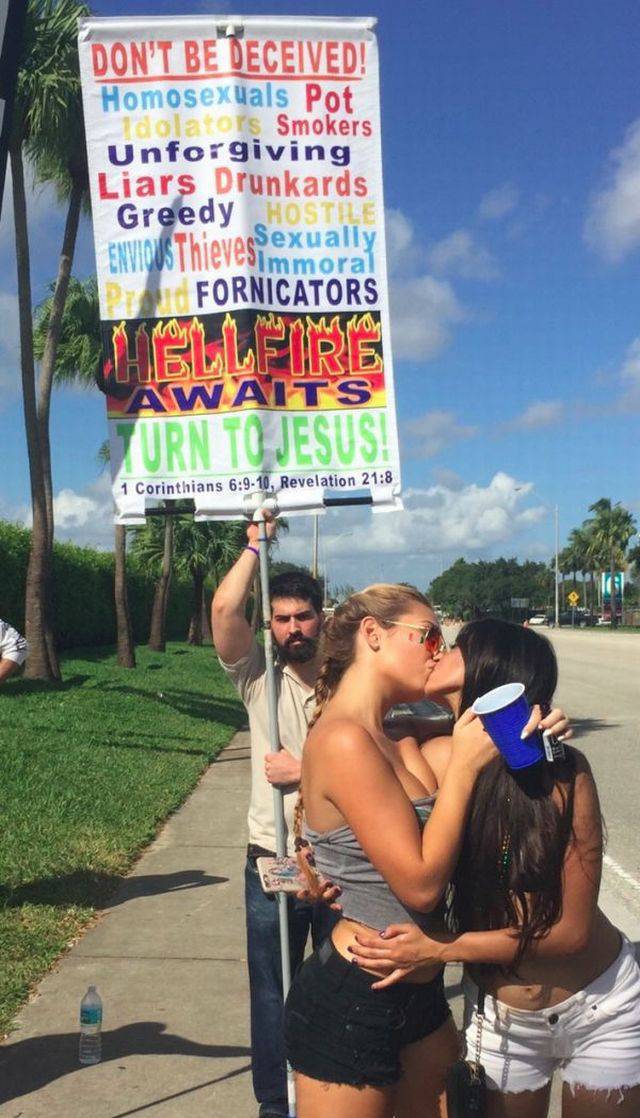 How to politely tell a gay hating Jesus freak protester to piss off.