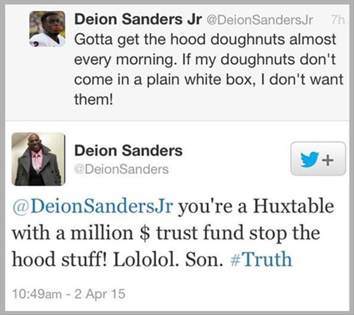 Deion Sanders sets his son straight on Twitter.