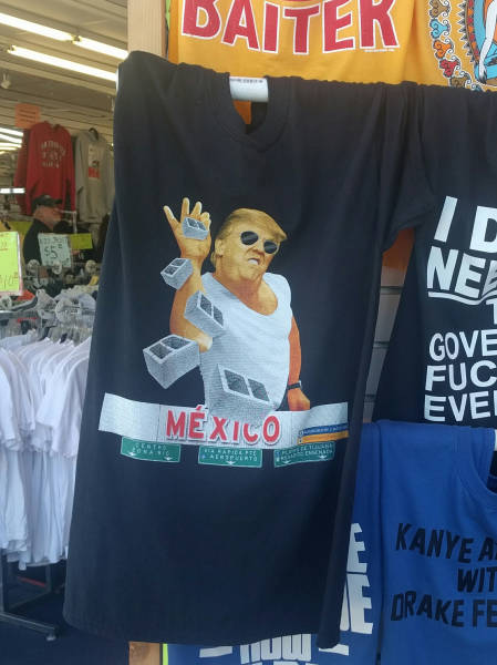 Donald Trump building the wall with attitude.