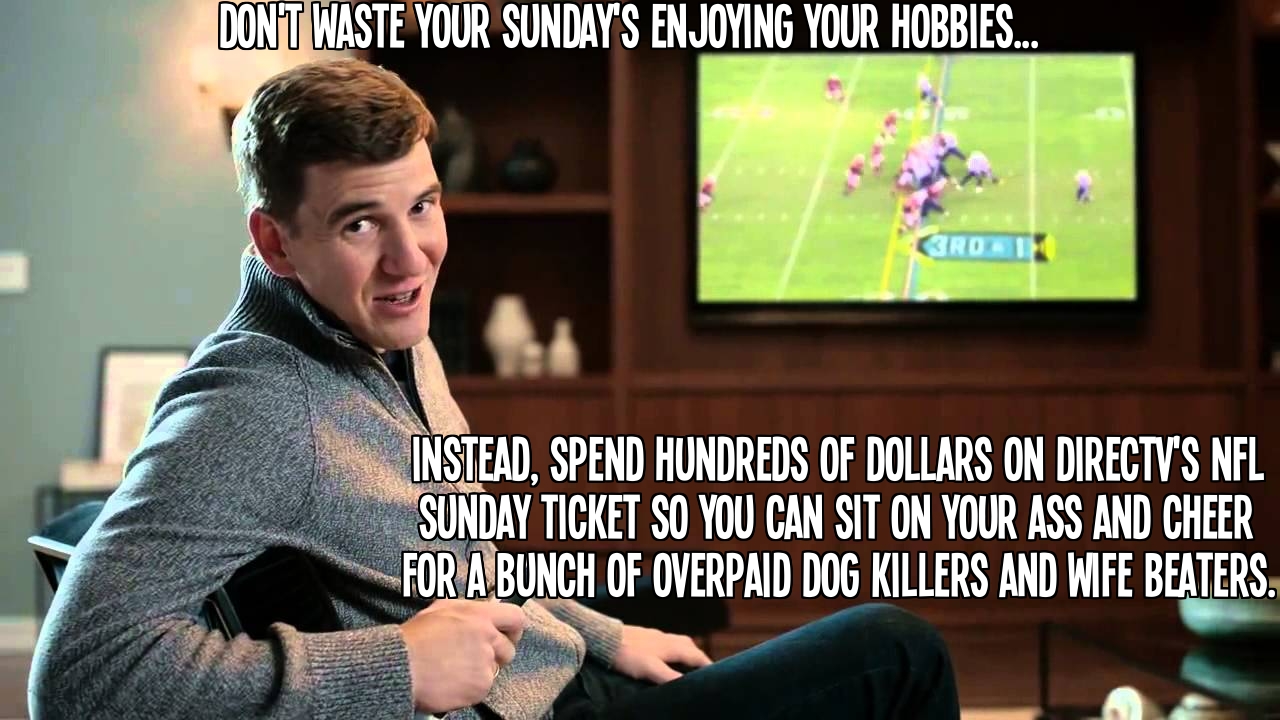 Don't waste your Sunday's enjoying your hobbies, instead get DirecTV's NFL Sunday Ticket.