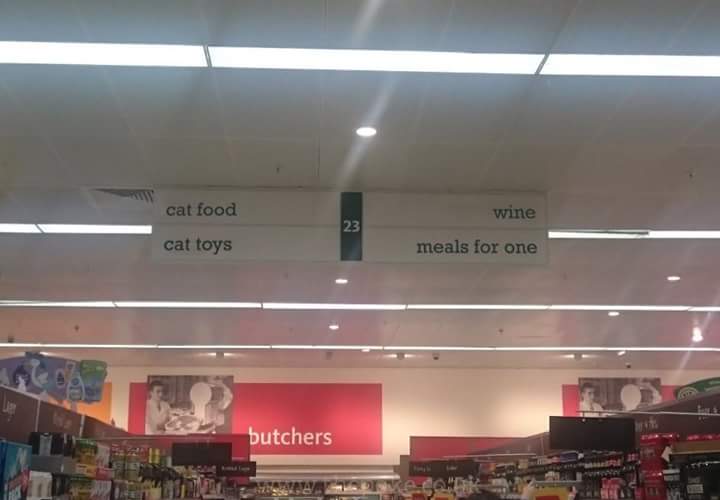 This grocery store makes shopping easy for the single, drunk, cat lovers out there.