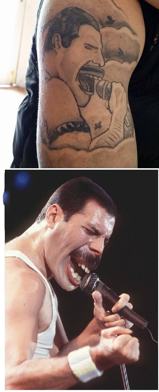 Freddie Mercury from Queen tattoo is a nice tribute but a little off.