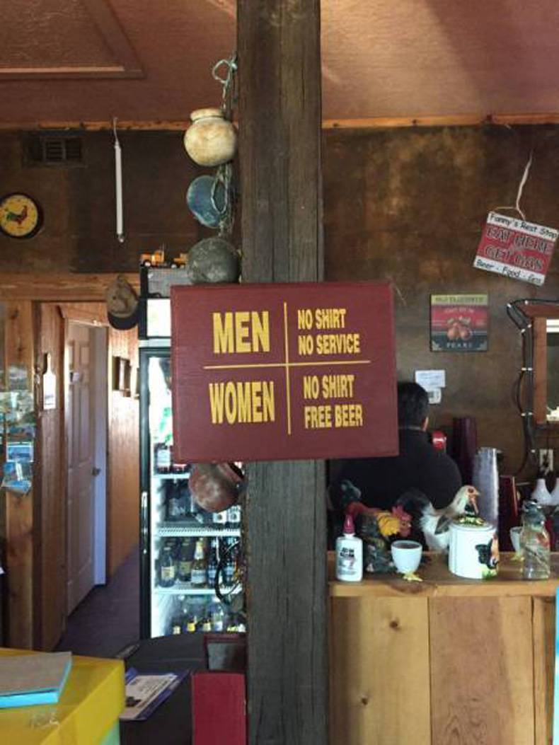 Gender Inequality: No shirt, no service vs. No shirt, free beer.