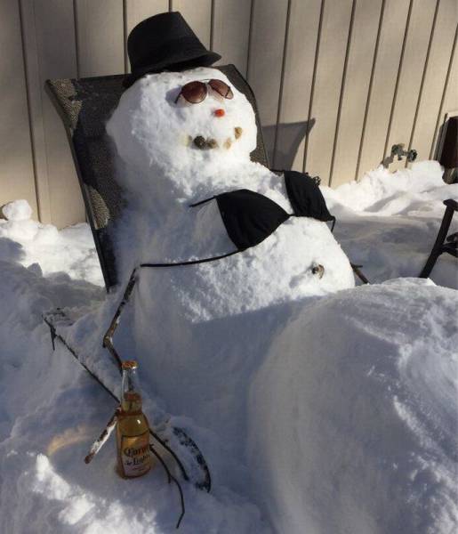 Snow woman getting ready for summer.