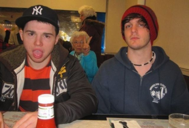 Grandma is never too old for some photobomb fun.