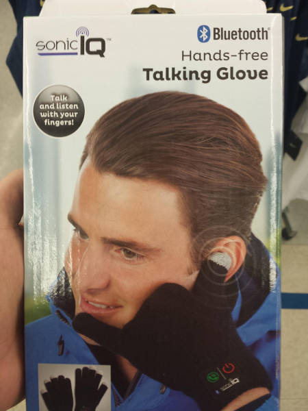 Hands free talking glove.