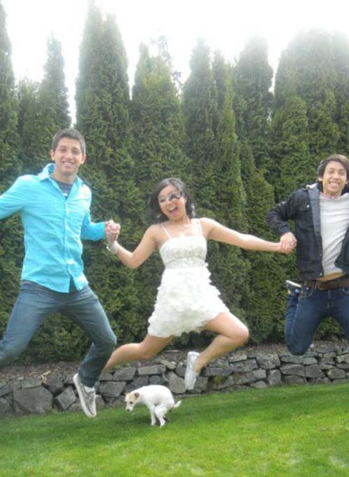 Perfectly timed pic of 3 people jumping and a dog dumping.