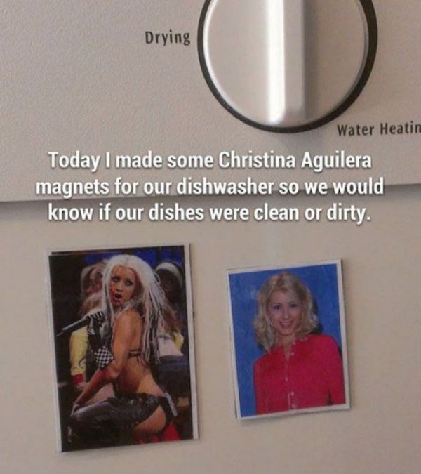 Here is an interesting idea for Christina Aguilera fans to help them determine if the dishes in the dishwasher are clean or dirty.