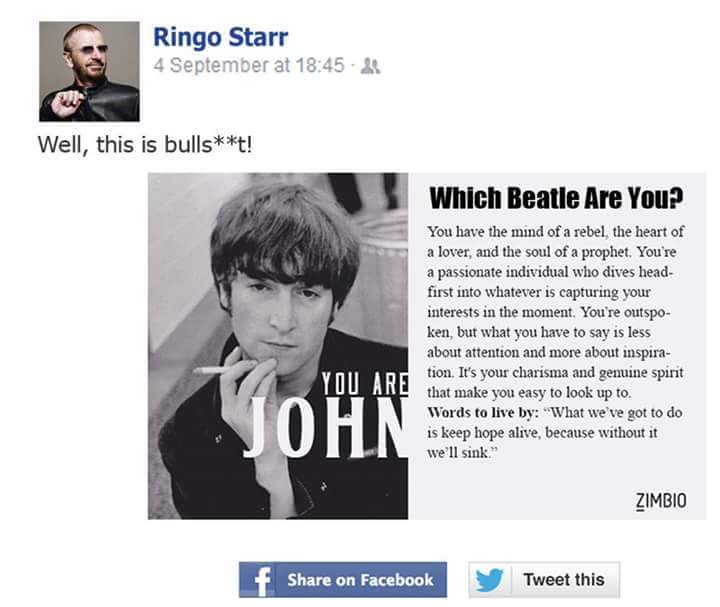 Ringo Starr from 'The Beatles' proves those quiz posts on Facebook are absolute bulls**t.
