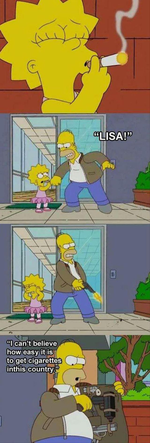 Homer Simpson is amazed at how easy it is for kids to get cigarettes in America.