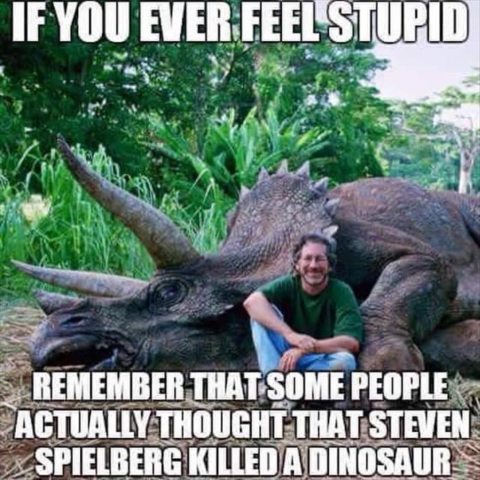 If you ever feel stupid, just remember some people thought Steven Spielberg killed a dinosaur.