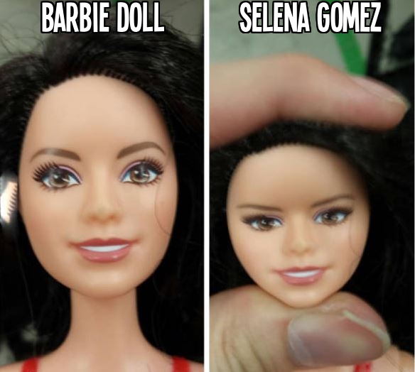 If you squeeze the head of a Barbie Doll, it looks like Selena Gomez.