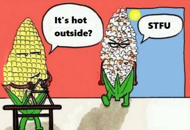 It's so damn hot but just be thankful you aren't a corn on the cob.