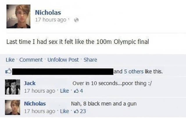 Last time I had sex it felt like the 100m Olympic final.