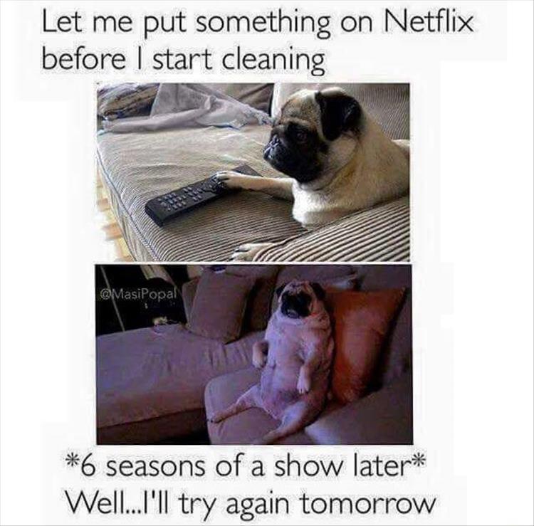 Let me put something on Netflix before I start cleaning.