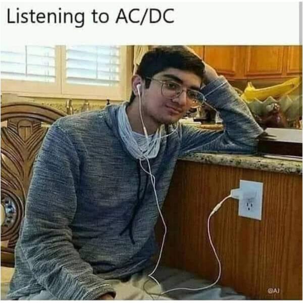 Listening to AC/DC.