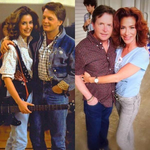 Marty McFly and his girlfriend Jennifer from the original Back to the Future movie then and now.