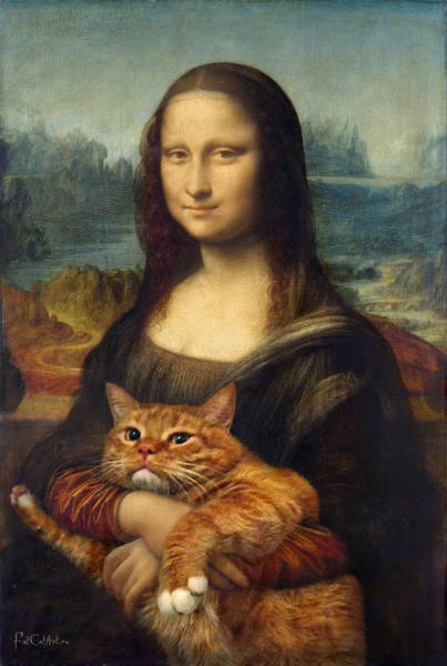 Fat Cat Art has greatly enhanced the Mona Lisa. She looked so lonely before.