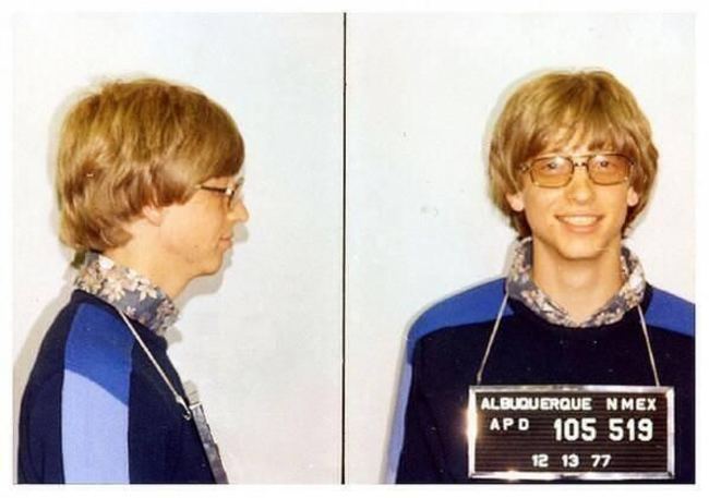 Mugshot of Bill Gates in 1977 supposedly after getting busted for a traffic violation.