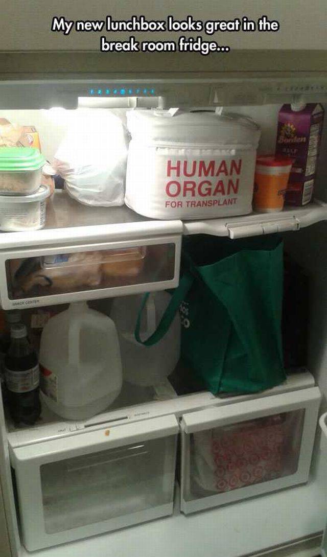 My new lunch box looks great in the break room fridge.