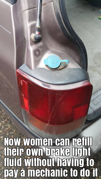 Now women can refill their own brake light fluid without having to pay a mechanic to do it.