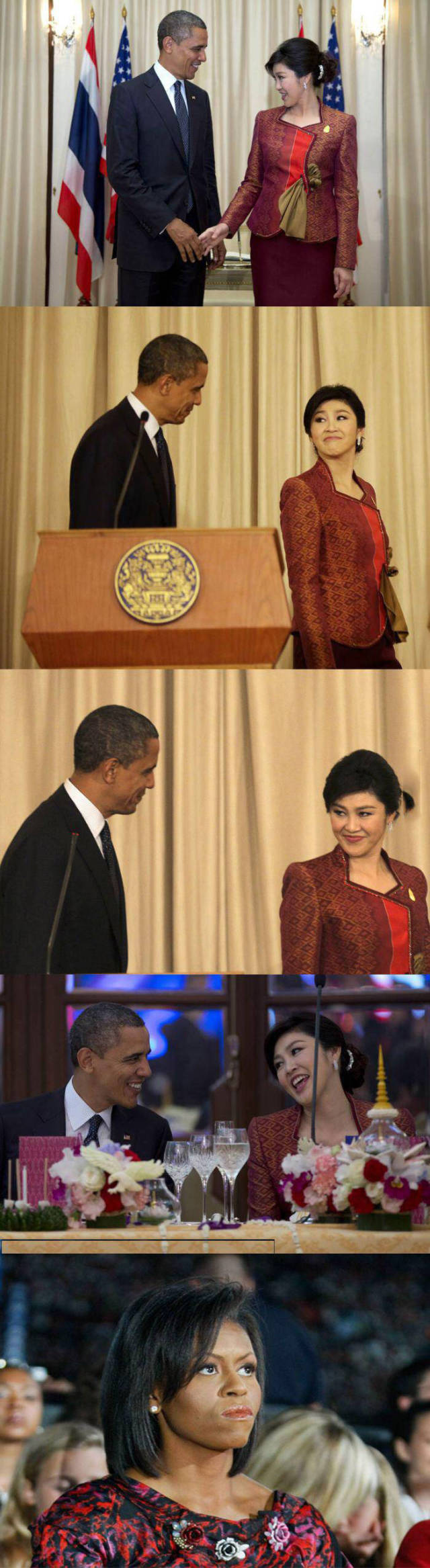 Obama flirts with the Thai Prime Minister and Michelle is pissed.